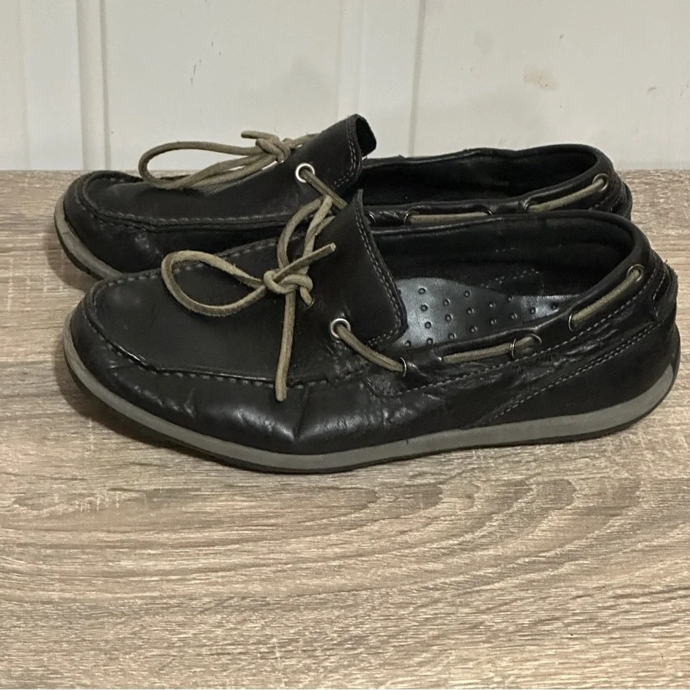 LL Bean 301043 Grand Lake Moccasins‎ One-Eye Bison Black Boat Shoes Men's 7 Wide